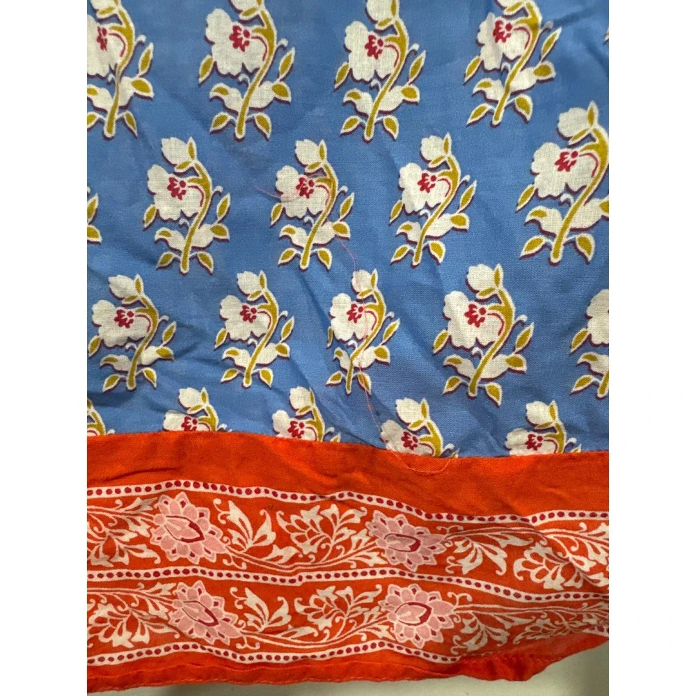 J. Crew Beachwear Blue Red Floral Block‎ Print Midi Dress Tie Waist Women's XS